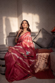 Onion Pink Pure Kora Handloom Banarasi Saree - The Handlooms