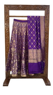 Pure Katan Silk Handloom Banarasi Lehenga All Over Sona Roopa Jaal Work With Stitched - The Handlooms