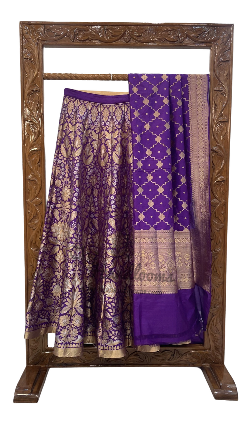 Pure Katan Silk Handloom Banarasi Lehenga All Over Sona Roopa Jaal Work With Stitched - The Handlooms