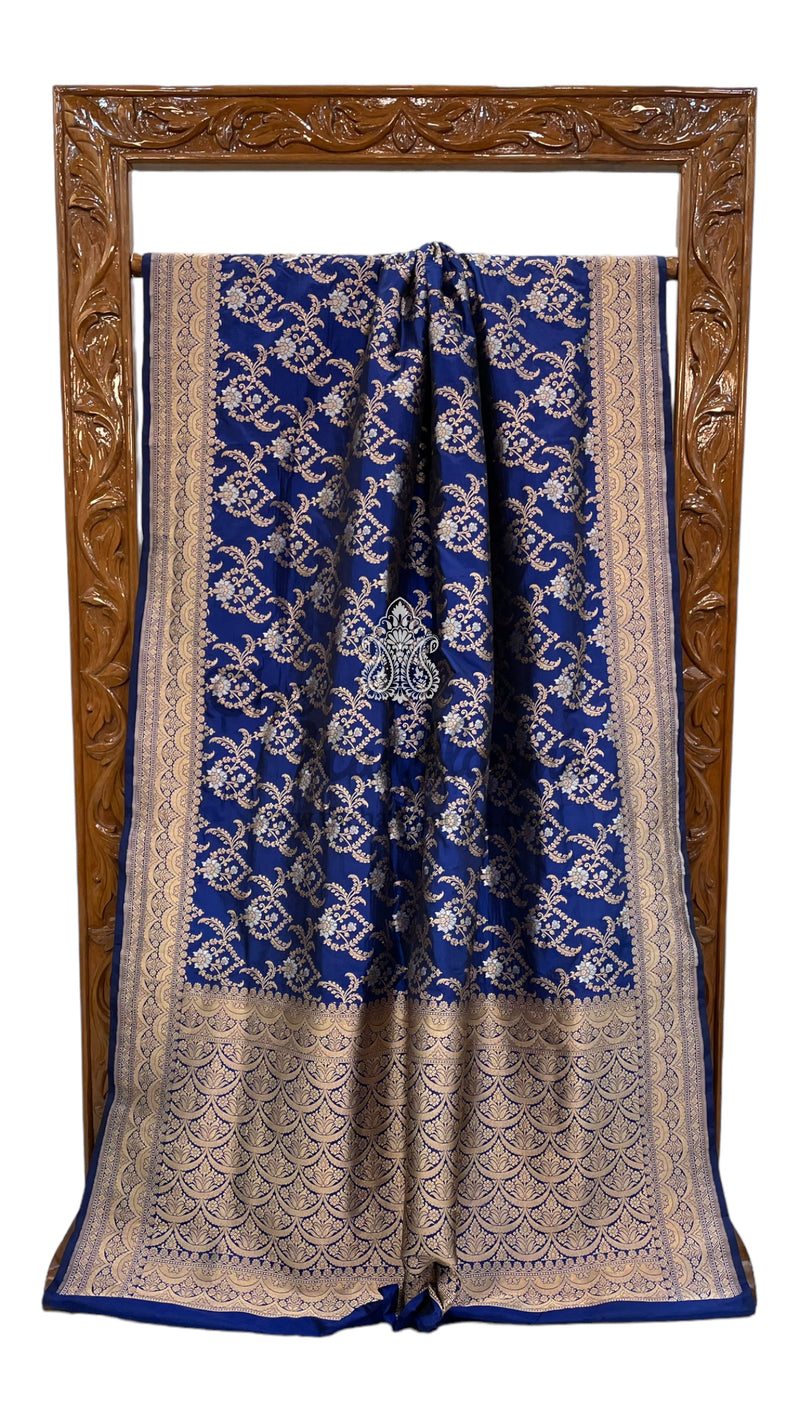 Pure Katan Silk Banarasi Handloom Saree - All over Sona Roopa Jaal work - The Handlooms