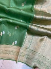 Pure Kora Handloom Banarasi Saree - Sona Roopa Alfi Kadua Booti - The Handlooms