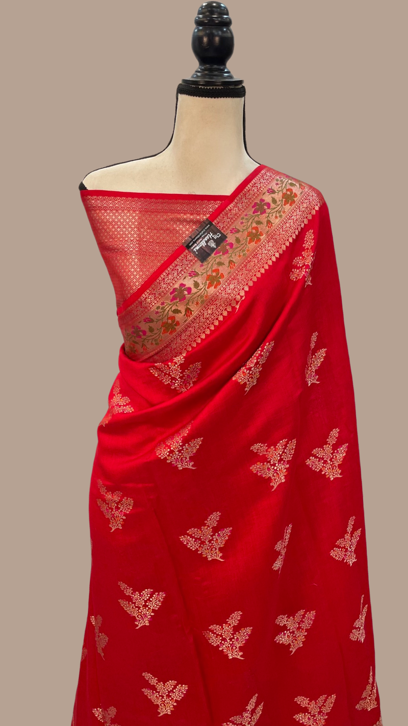 Red Pure Chiniya Silk Handloom Banarasi Saree - The Handlooms