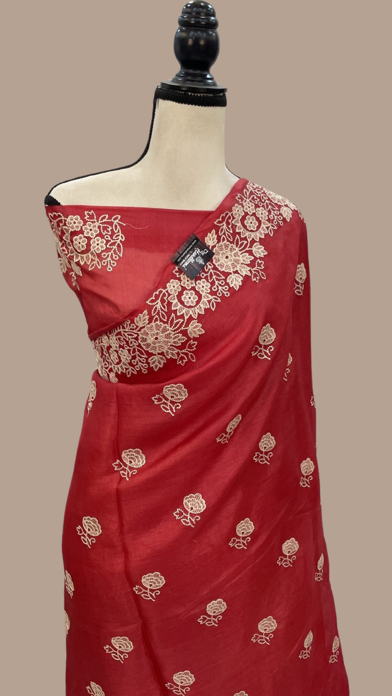 Tussar Silk Handloom Banarasi Saree With Chikankari - The Handlooms