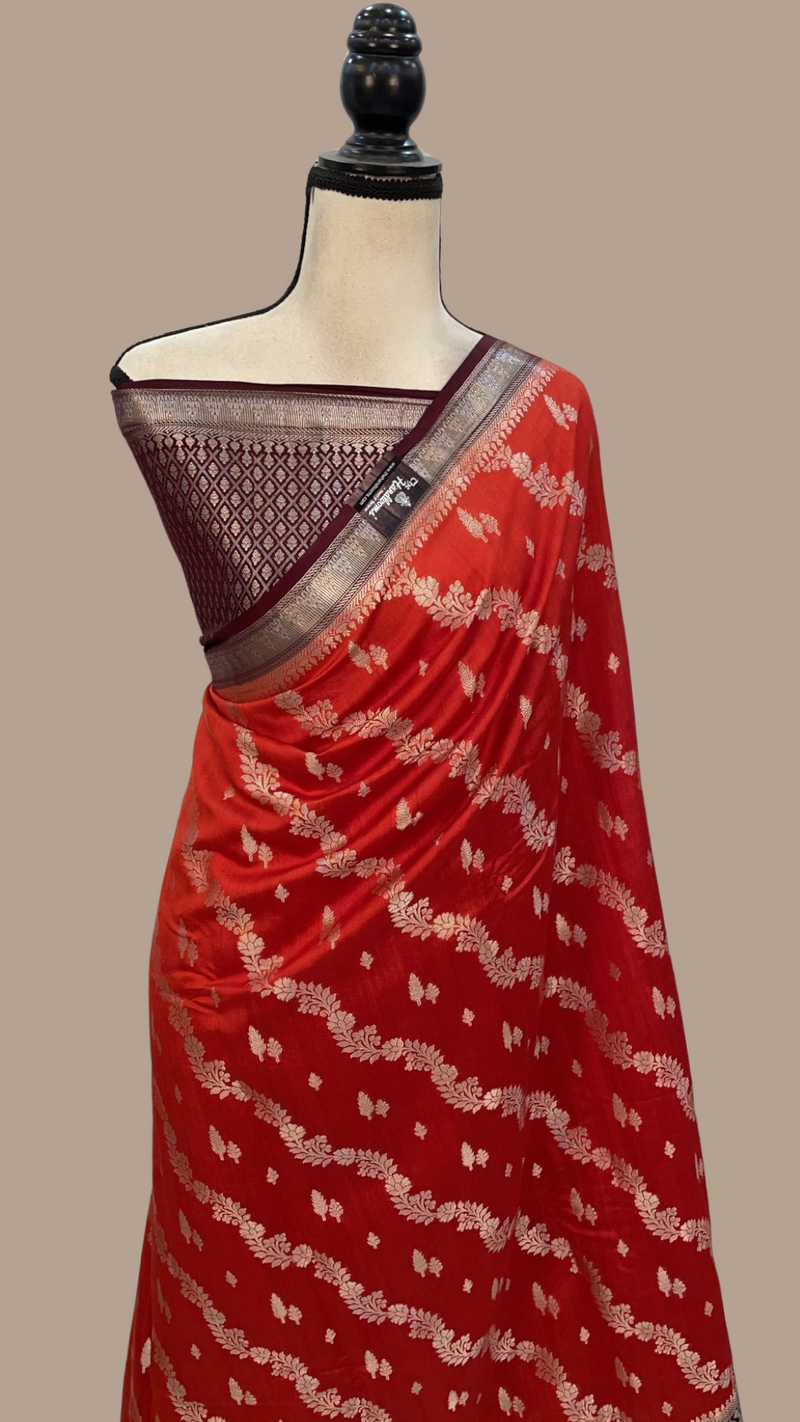 Red Pure Chiniya Silk Handloom Banarasi Saree - The Handlooms