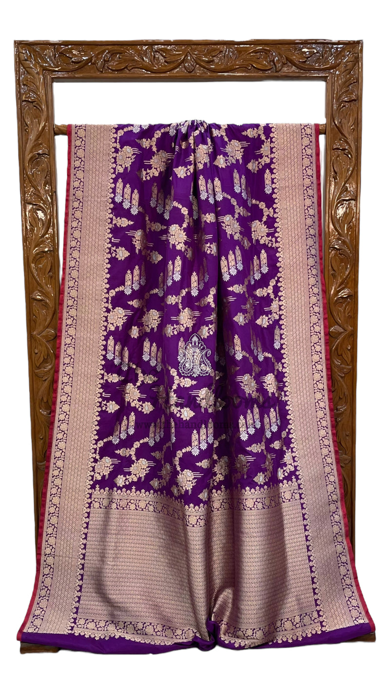 Pure Katan Silk Banarasi Handloom Saree - All over Sona Roopa Jaal work - The Handlooms