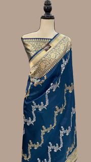 Pure Katan Silk Banarasi Handloom Saree - All over Sona Roopa kadiyal Jaal work - The Handlooms