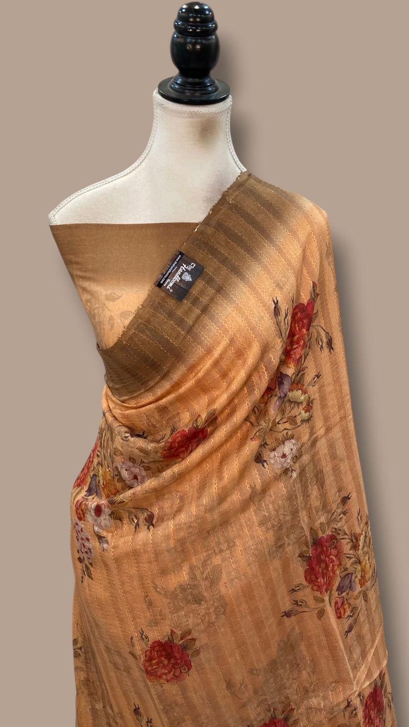 Pure Tussar Silk Handloom Banarasi Saree With Digital Print