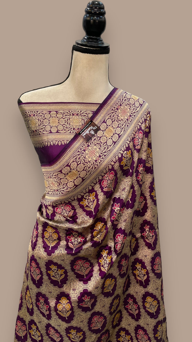 Pure Katan Silk Banarasi Handloom Saree - All over Jaal work with Meenakari - The Handlooms
