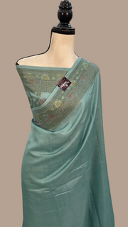 Mint Green Pure Butter Crepe Banarasi Saree - The Handlooms
