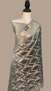 Pure Dupion Silk Banarasi Saree - Gold Zari - The Handlooms