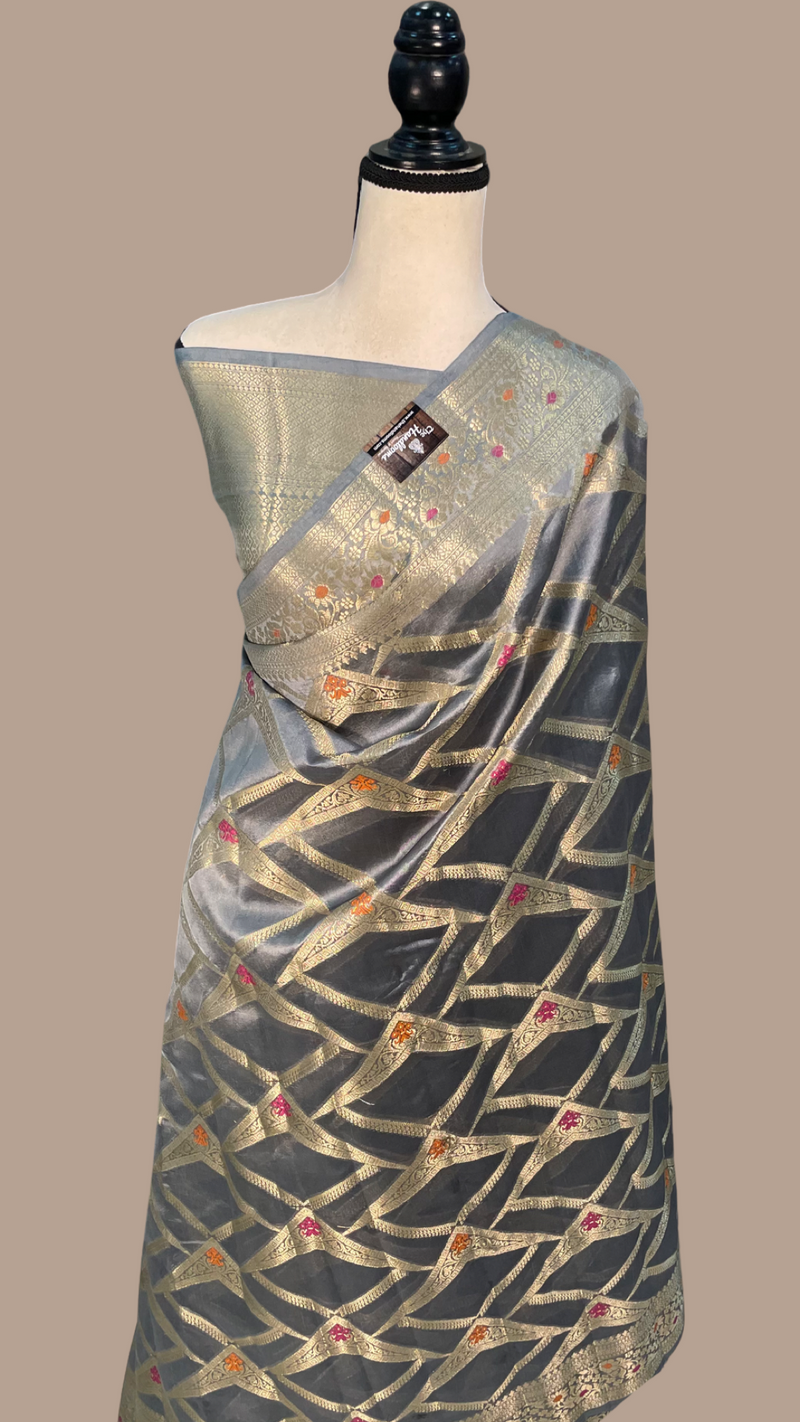 Pure Dupion Silk Banarasi Saree - Gold Zari - The Handlooms