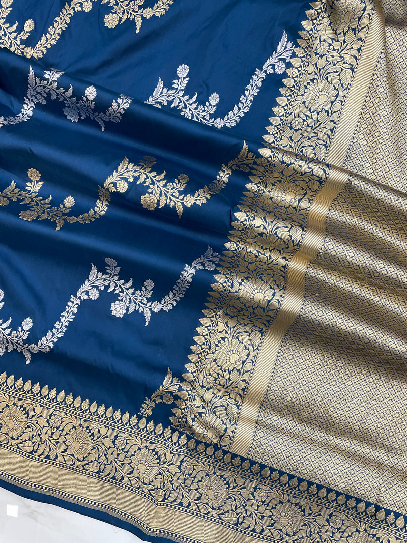 Pure Katan Silk Banarasi Handloom Saree - All over Sona Roopa kadiyal Jaal work - The Handlooms