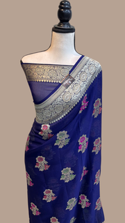 Khaddi Georgette Handloom Banarasi Saree - All Over Jaal Work with meenakari - The Handlooms