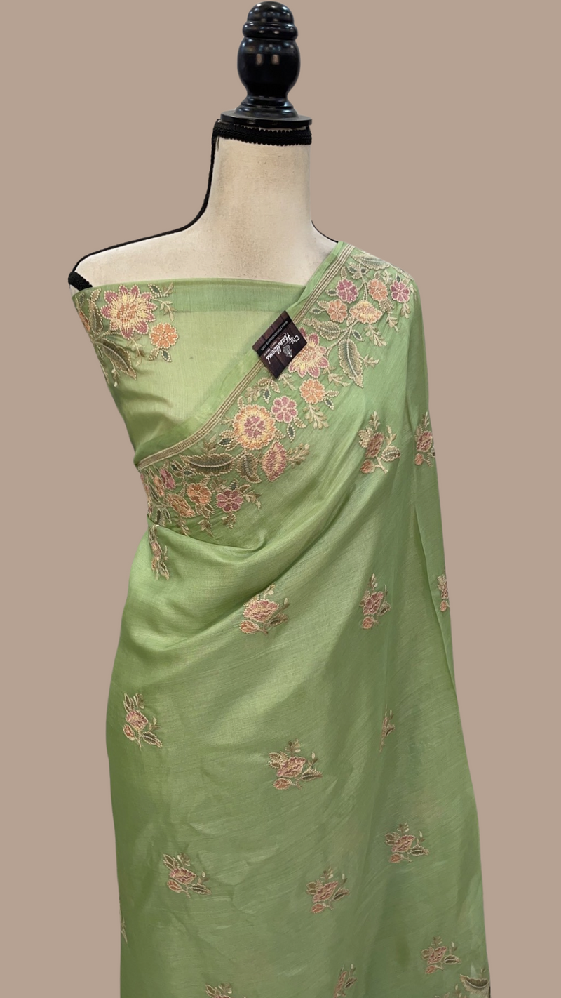 Tussar Silk Handloom Banarasi Saree With Chikankari - The Handlooms
