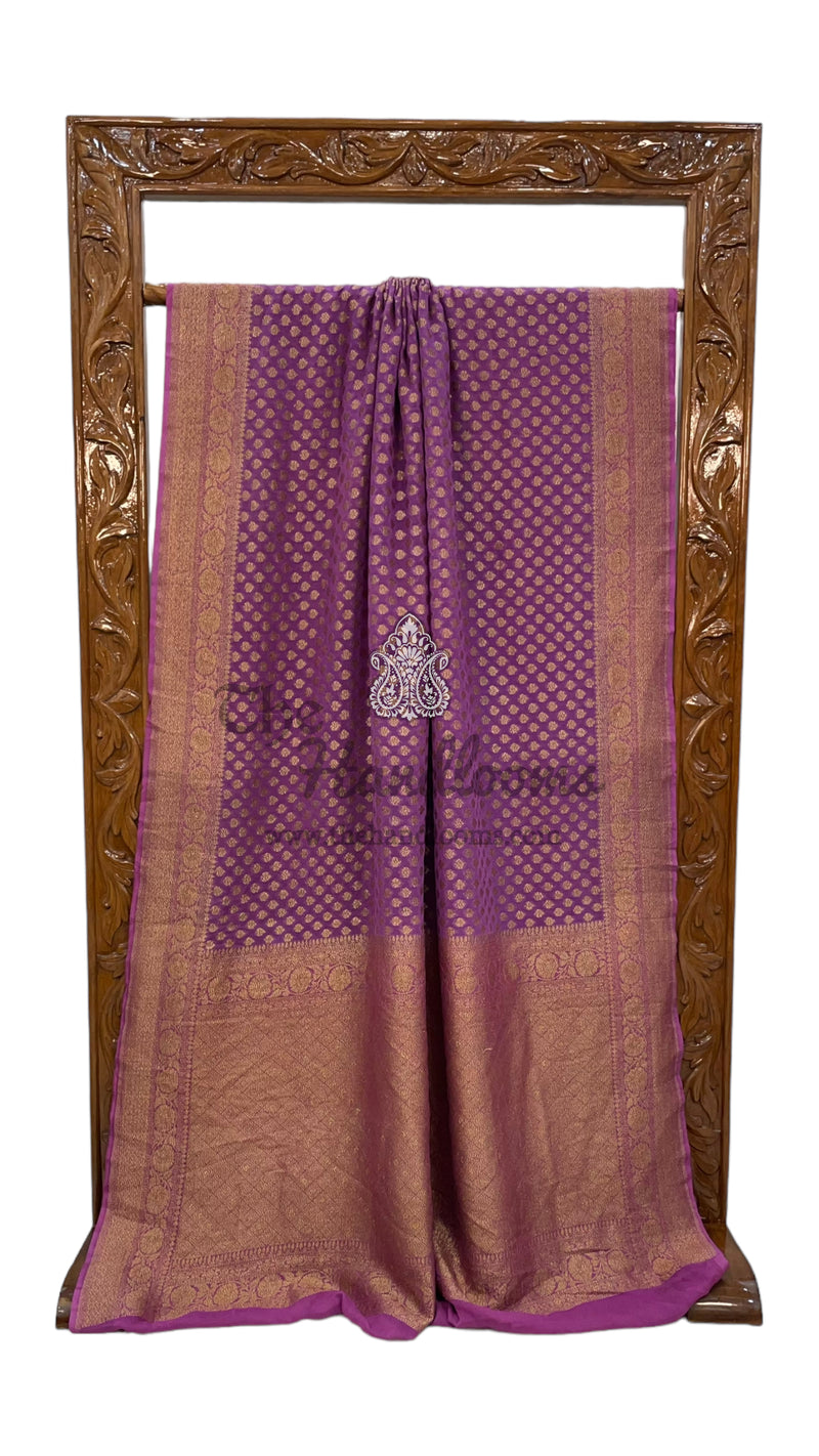 Khaddi Georgette Handloom Banarasi Saree -  Antique zari - The Handlooms