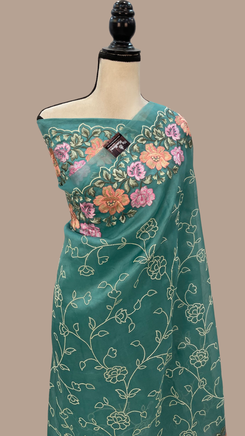 Pure Organza Chikankari Handloom Banarasi Saree - The Handlooms