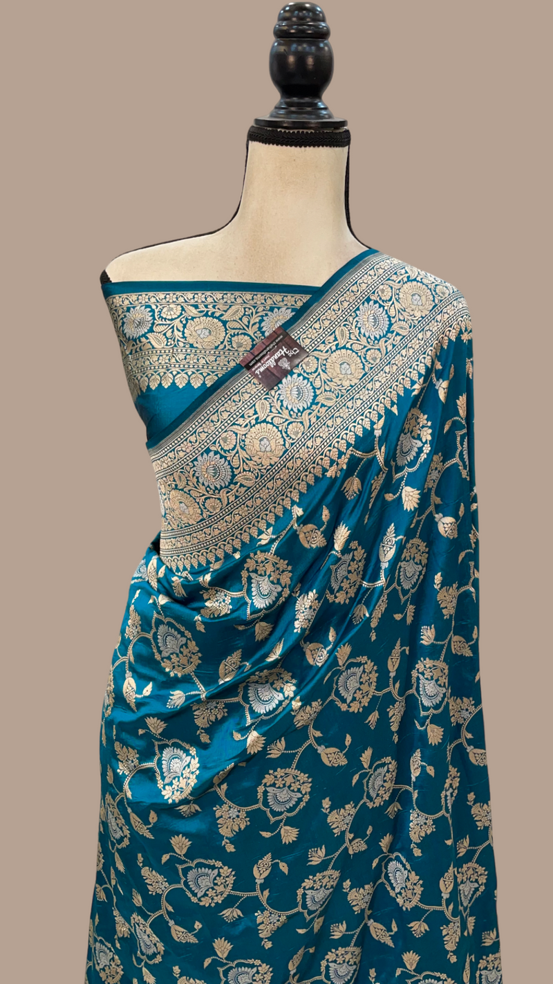 Pure Katan Silk Banarasi Handloom Saree - All over Sona Roopa Jaal work - The Handlooms