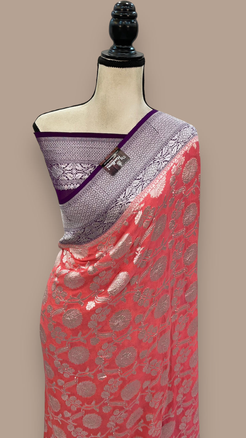 Pure Khaddi Georgette Handloom Banarasi Saree - The Handlooms