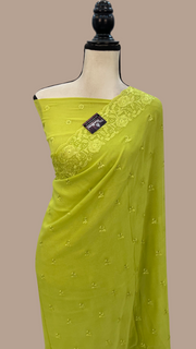 Pure Georgette Chikankari Handloom Banarasi Saree - The Handlooms