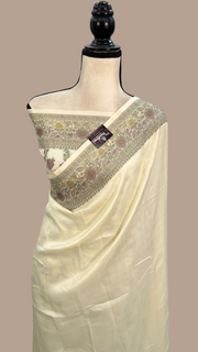 Off-white Pure Butter Crepe Banarasi Saree - The Handlooms