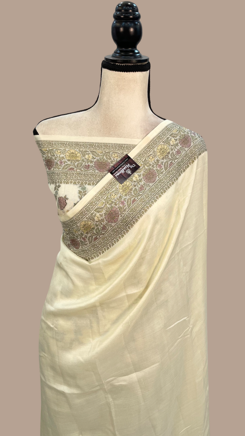 Off-white Pure Butter Crepe Banarasi Saree - The Handlooms