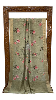 Pure Georgette Digital Print with Chikankari Handloom Banarasi Saree - The Handlooms