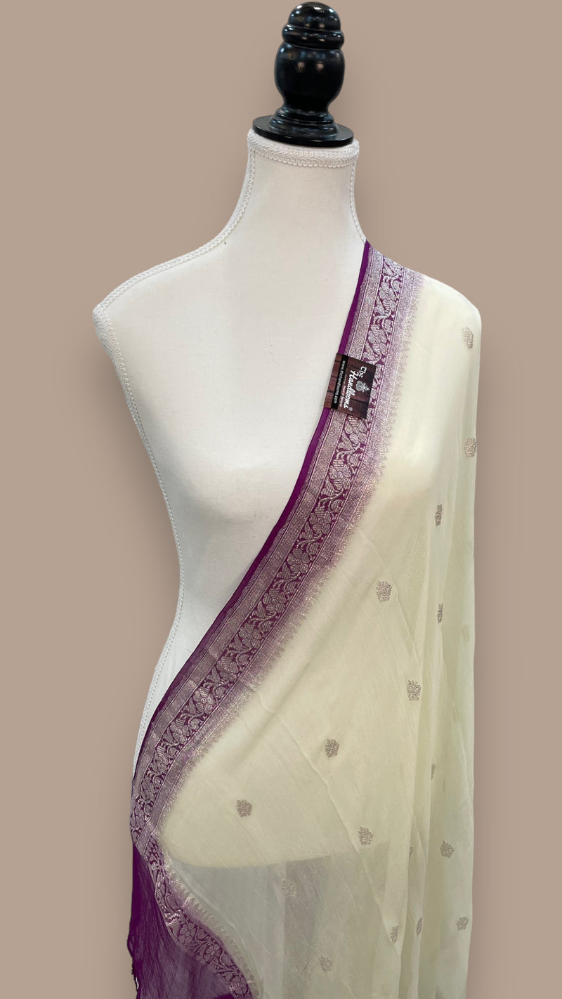 Pure Georgette Dupatta - Pink silver zari - The Handlooms