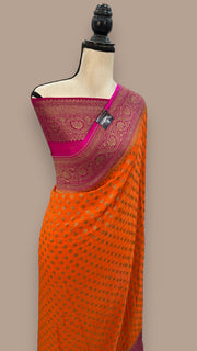 Khaddi Georgette Handloom Banarasi Saree -  Antique zari - The Handlooms