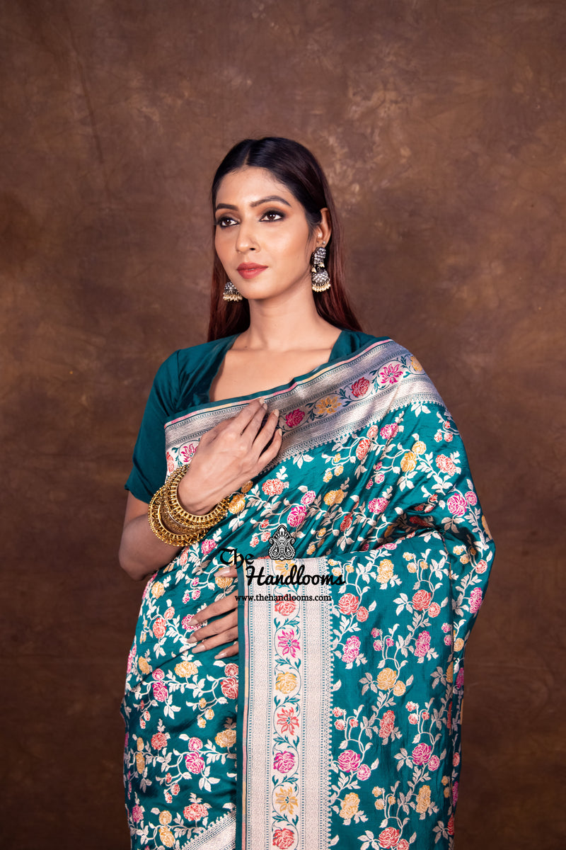 Pure Katan Silk Banarasi Handloom Saree - All over Jaal work - With Meenakari - The Handlooms