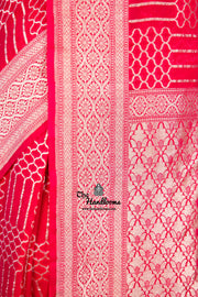 Hot Pink Pure Khaddi Georgette Handloom Banarasi Saree - The Handlooms