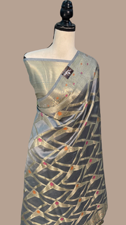 Pure Dupion Silk Banarasi Saree - Gold Zari - The Handlooms