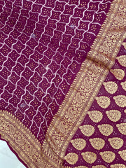 Pure Georgette Banarasi Bandhej Handloom Saree - The Handlooms