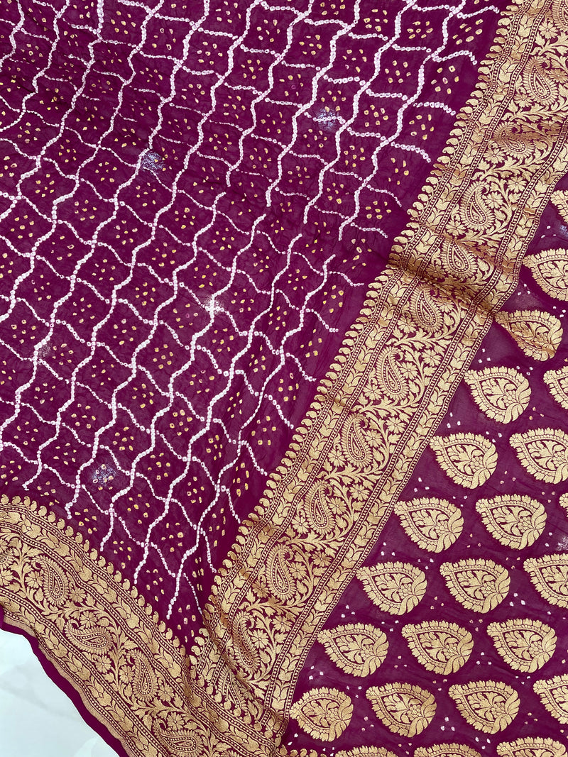Pure Georgette Banarasi Bandhej Handloom Saree - The Handlooms