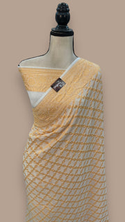 White Pure Khaddi Georgette Banarasi Saree -  Gold zari - The Handlooms