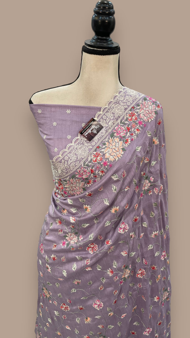 Moonga Georgette Handloom Banarasi Saree With Chikankari - The Handlooms