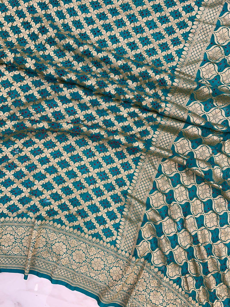Pure Georgette Banarasi Bandhej Handloom Saree - The Handlooms