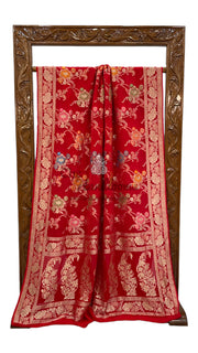 Red Pure Khaddi Georgette Handloom Banarasi Saree - All over Jaal Work With Meenakari - The Handlooms