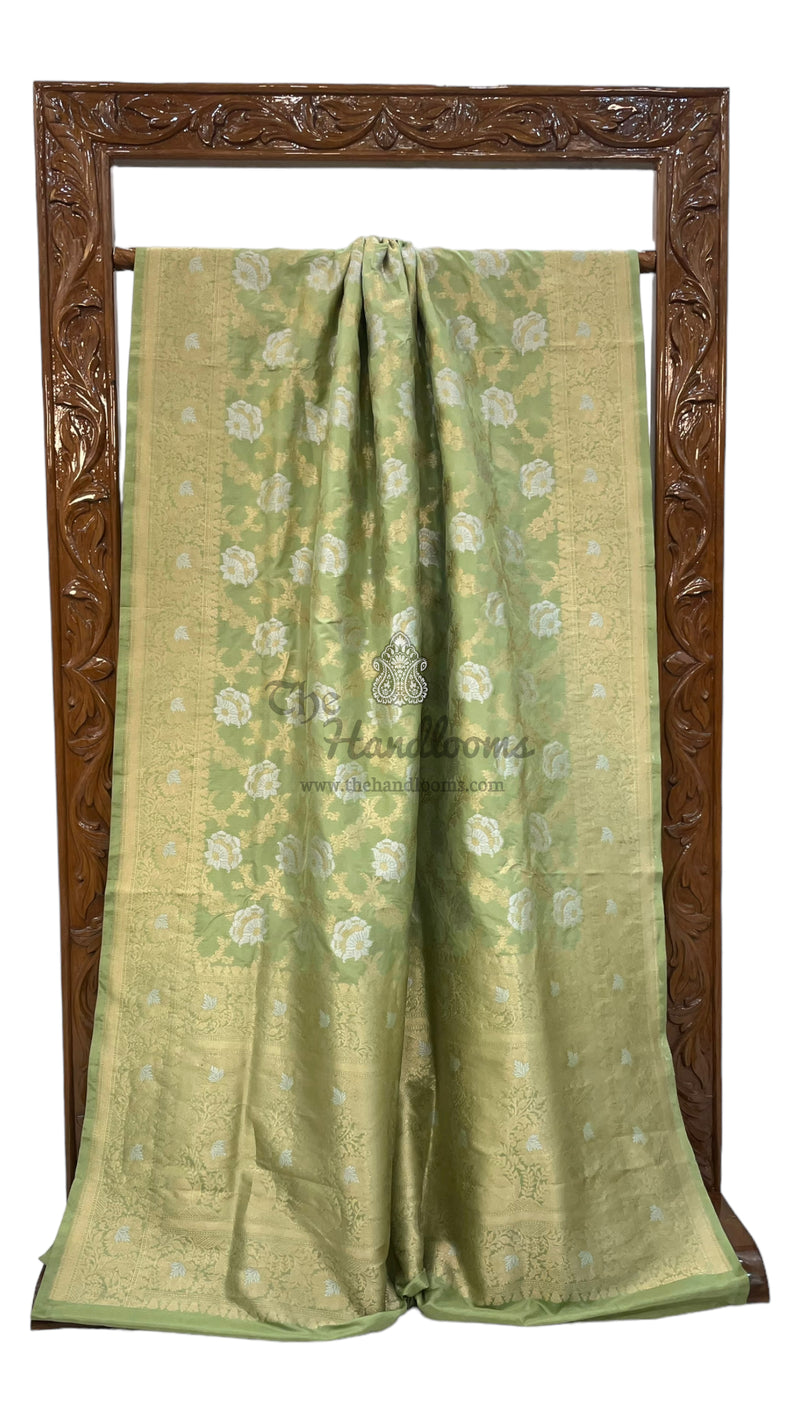 Pure Katan Silk Banarasi Handloom Saree - All over Sona Roopa Jaal work - The Handlooms