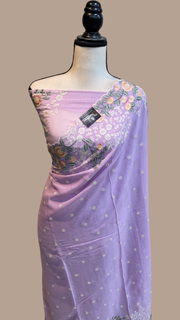 Pure Georgette Chikankari Handloom Banarasi Saree - The Handlooms