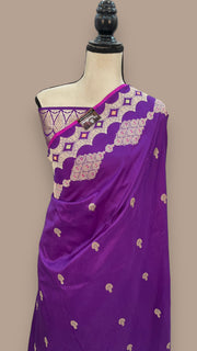 Purple Pure Katan Silk Banarasi Handloom Saree - All over Kadua motifs - The Handlooms