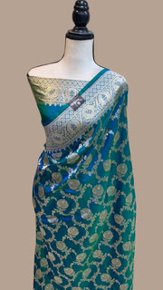 Pure Katan Silk Banarasi Handloom Saree - All over Sona Roopa Jaal work - The Handlooms