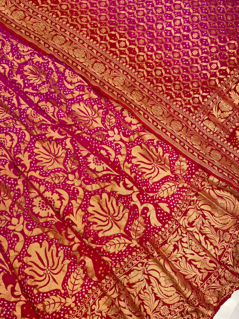 Pure Khaddi Georgette Bandhani Handloom Banarasi Lehenga - The Handlooms