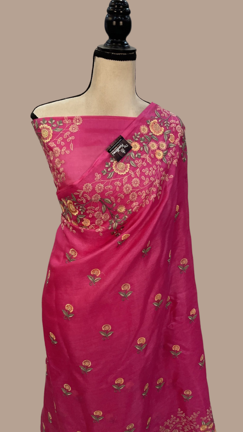 Tussar Silk Handloom Banarasi Saree With Chikankari - The Handlooms