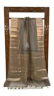 Mouse Grey Pure Kora Handloom Banarasi Saree - The Handlooms