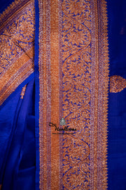Blue Pure Kora Handloom Banarasi Saree - The Handlooms