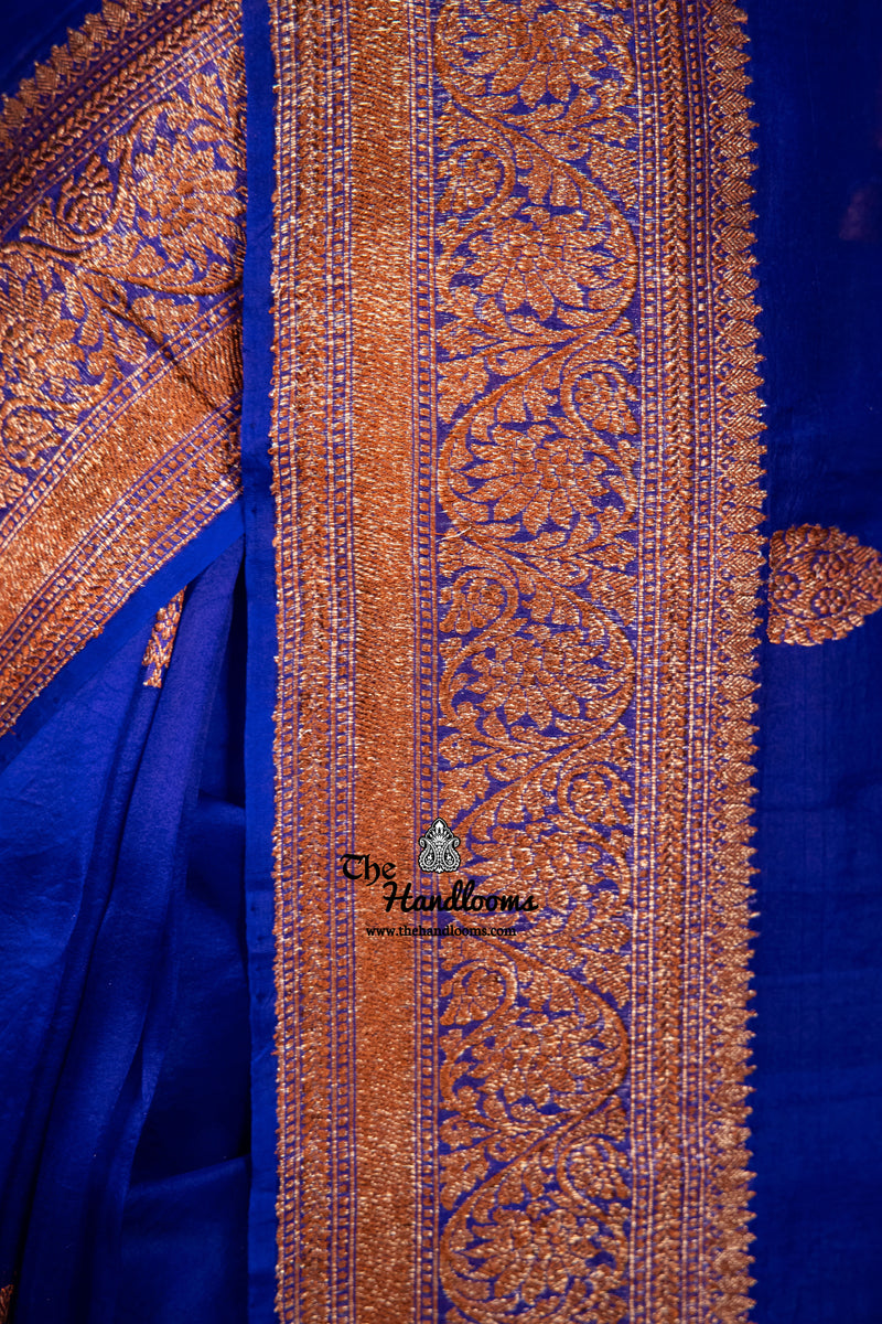 Blue Pure Kora Handloom Banarasi Saree - The Handlooms