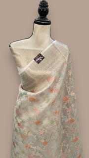 Off-white Pure Kora Handloom Banarasi Saree - The Handlooms