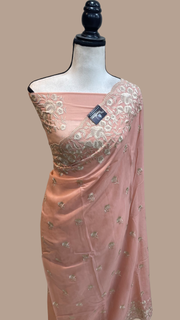 Pure Georgette Chikankari Handloom Banarasi Saree - The Handlooms