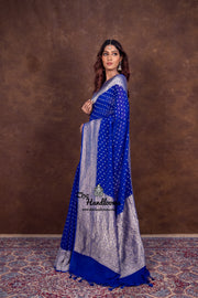 Royal Blue Khaddi Georgette Handloom Banarasi Saree - The Handlooms