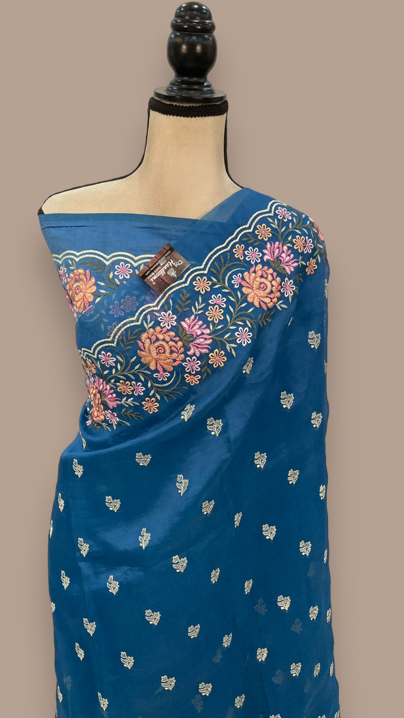 Pure Organza Chikankari Handloom Banarasi Saree - The Handlooms